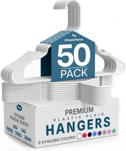 Utopia Home Plastic Hangers 50 Pack – Space Saving Clothes Hanger White | Durable & strong | Closet organizer & storage | Ideal for apartments. dorms & stocking stuffers