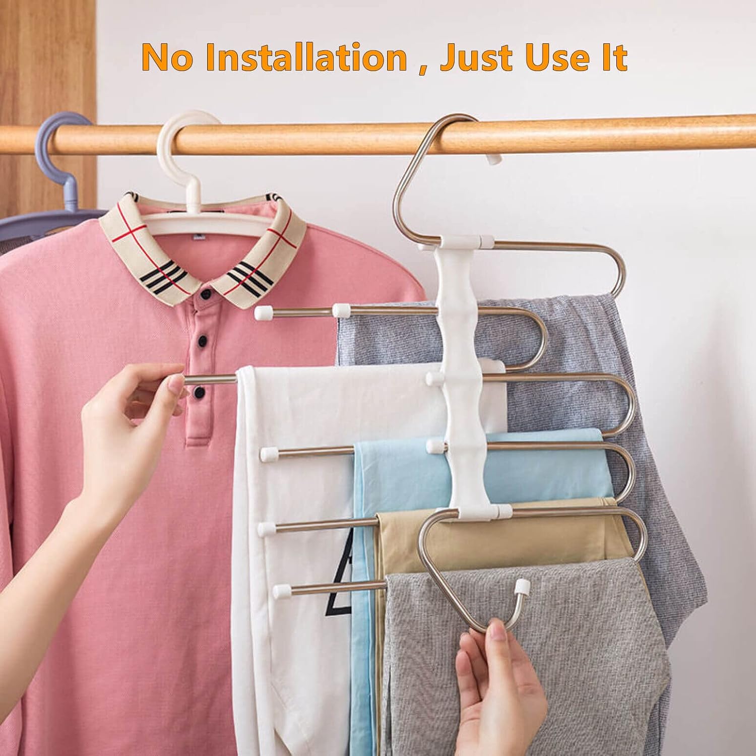 Kalimdor Pants Hangers 2 Pack Space Saving Metal Closet Organizer.Clothes Pants Hangers.Anti-Slip Design.Closet Organizers and Storage for Pants Jeans Skirts Scarf Legging - Image 5