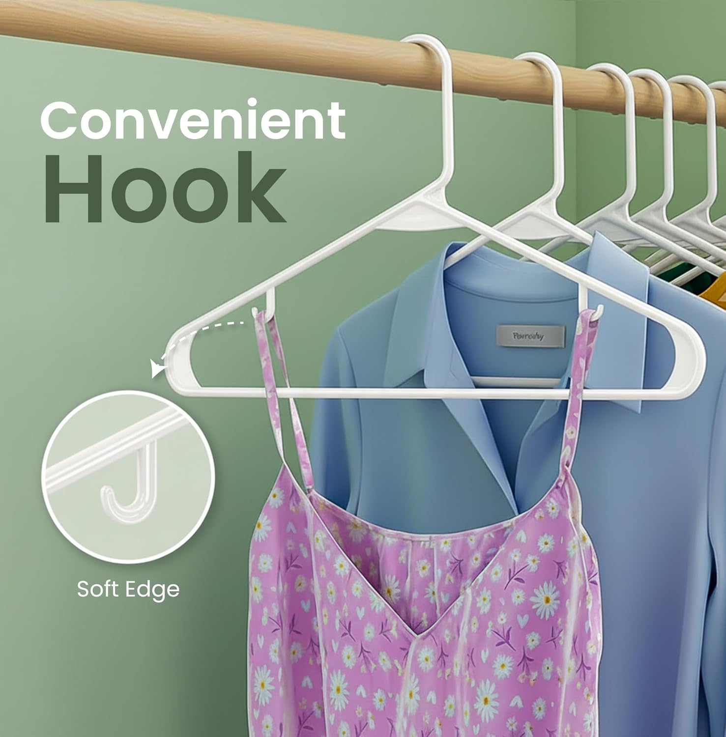 Utopia Home Plastic Hangers 20 Pack – Built-in Strap Hooks White | Space saving | Durable & strong | Closet organizer | Clothes hangers | Ideal for shirts. pants. skirts & coats - Image 5