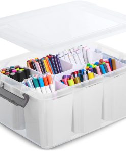 Citylife 17QT Craft Organizers and Storage bins with Lids. Marker Organizer | Clear Plastic. Art Supply Organizer for Markers. Crayons and Crafts. 6 Detachable Inserts. Versatile Stackable. No Assembly