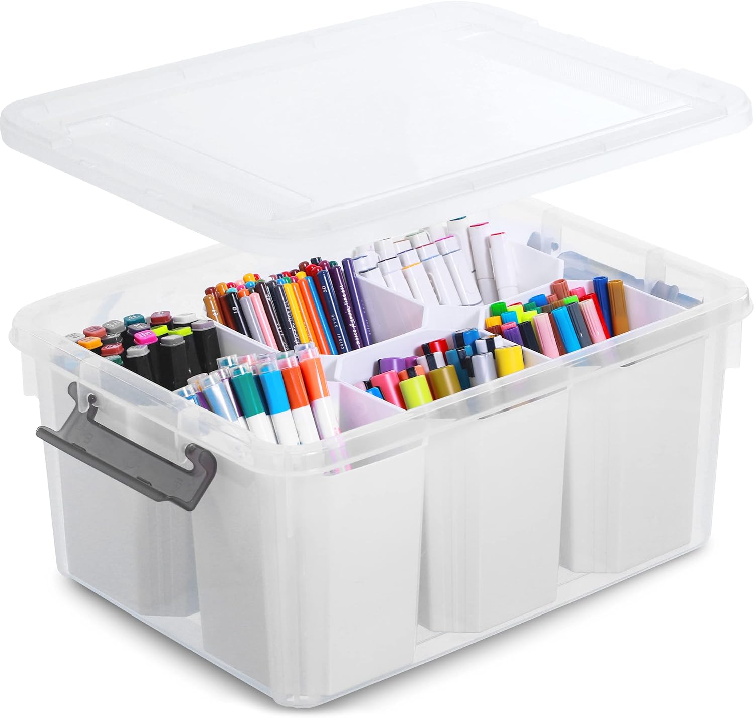 Citylife 17QT Craft Organizers and Storage bins with Lids. Marker Organizer | Clear Plastic. Art Supply Organizer for Markers. Crayons and Crafts. 6 Detachable Inserts. Versatile Stackable. No Assembly