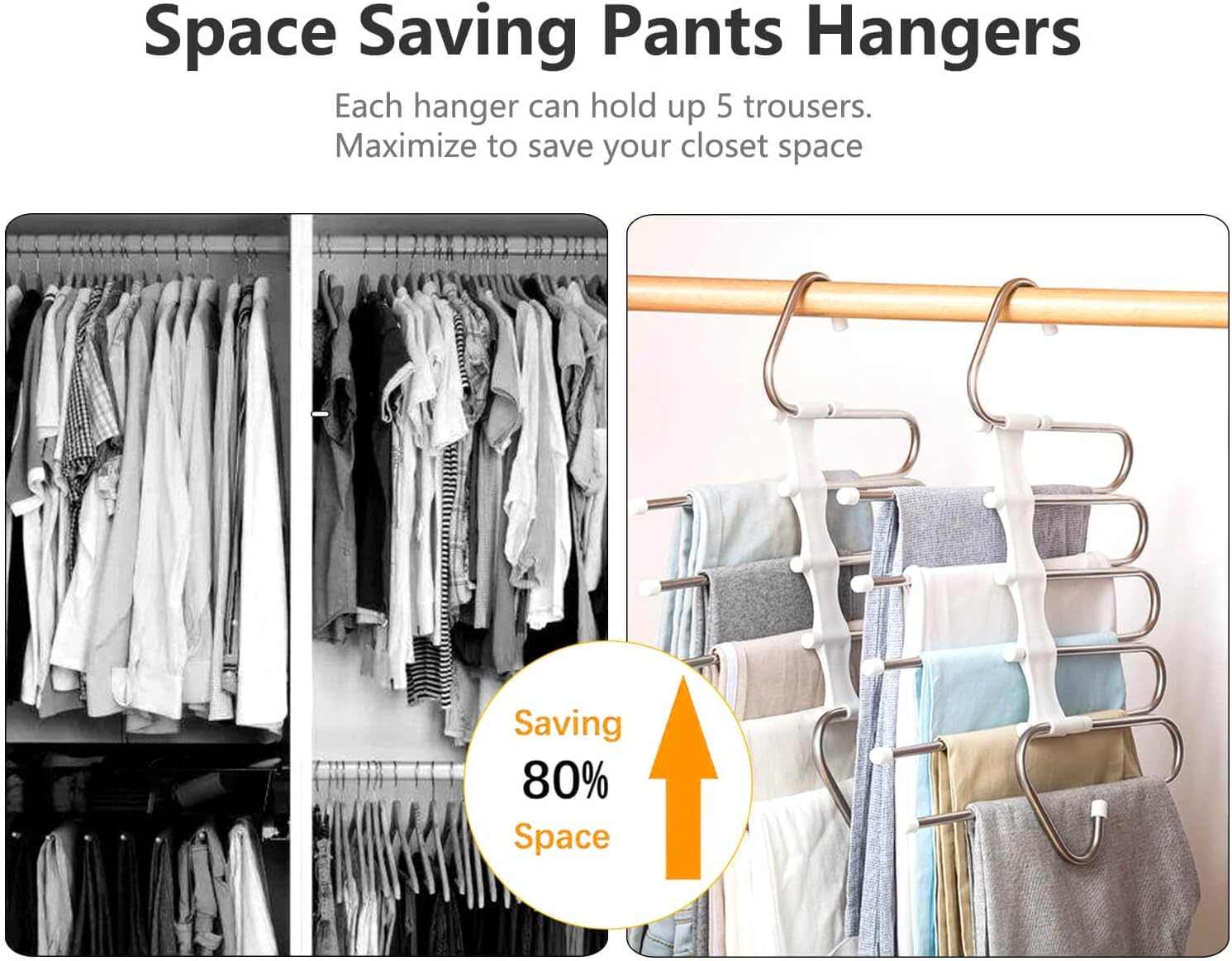 Kalimdor Pants Hangers 2 Pack Space Saving Metal Closet Organizer.Clothes Pants Hangers.Anti-Slip Design.Closet Organizers and Storage for Pants Jeans Skirts Scarf Legging - Image 2