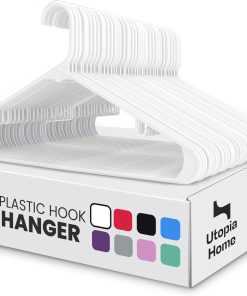 Utopia Home Plastic Hangers 20 Pack – Built-in Strap Hooks White | Space saving | Durable & strong | Closet organizer | Clothes hangers | Ideal for shirts. pants. skirts & coats