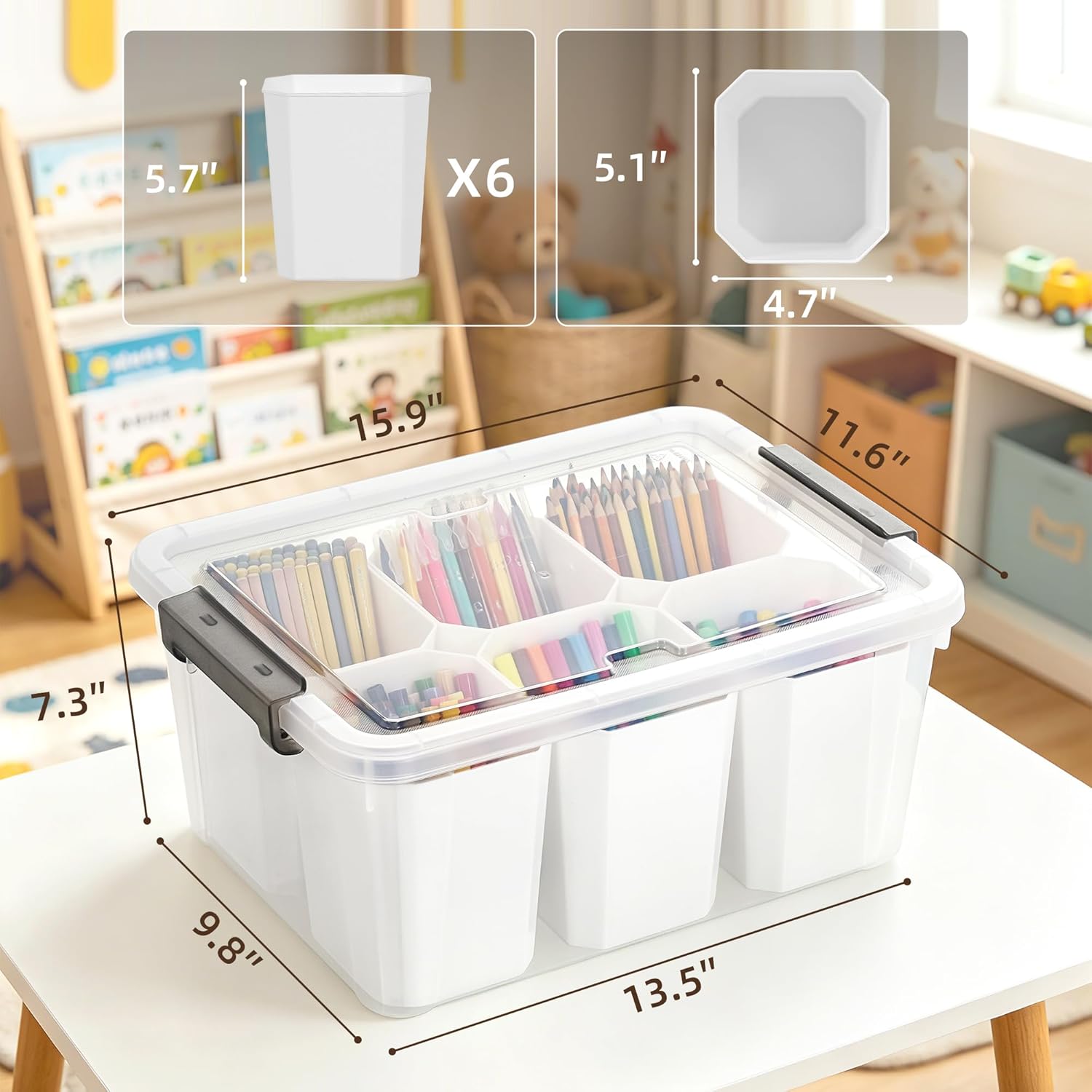 Citylife 17QT Craft Organizers and Storage bins with Lids. Marker Organizer | Clear Plastic. Art Supply Organizer for Markers. Crayons and Crafts. 6 Detachable Inserts. Versatile Stackable. No Assembly - Image 3