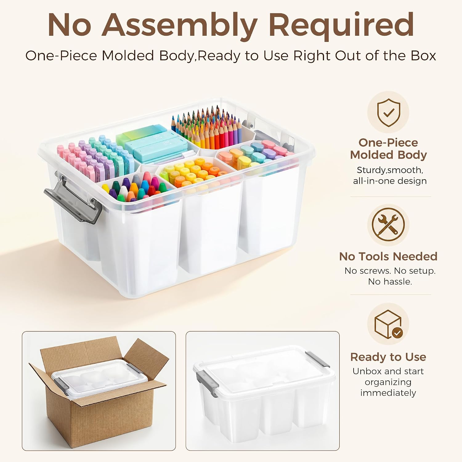 Citylife 17QT Craft Organizers and Storage bins with Lids. Marker Organizer | Clear Plastic. Art Supply Organizer for Markers. Crayons and Crafts. 6 Detachable Inserts. Versatile Stackable. No Assembly - Image 4