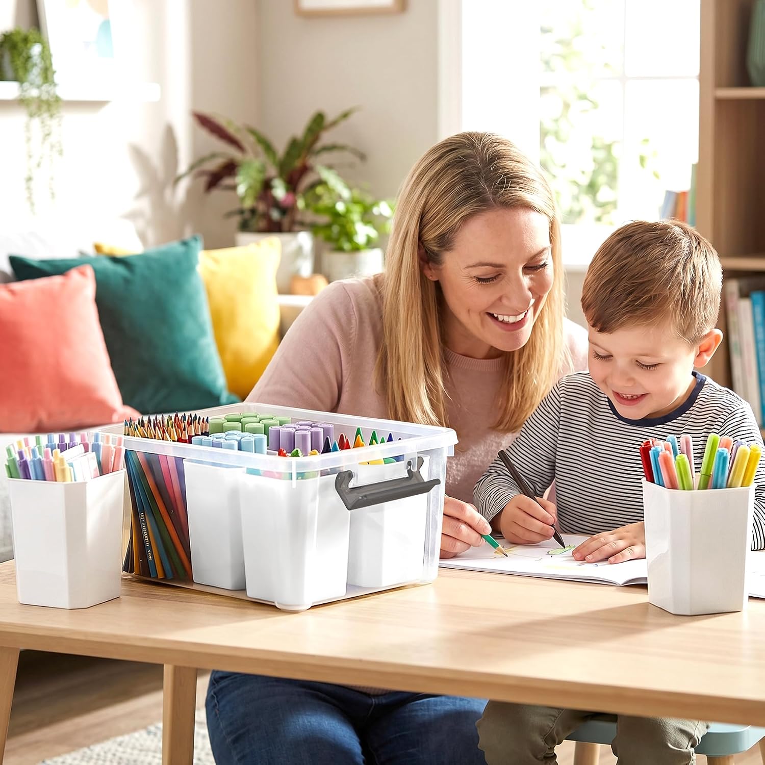Citylife 17QT Craft Organizers and Storage bins with Lids. Marker Organizer | Clear Plastic. Art Supply Organizer for Markers. Crayons and Crafts. 6 Detachable Inserts. Versatile Stackable. No Assembly - Image 8