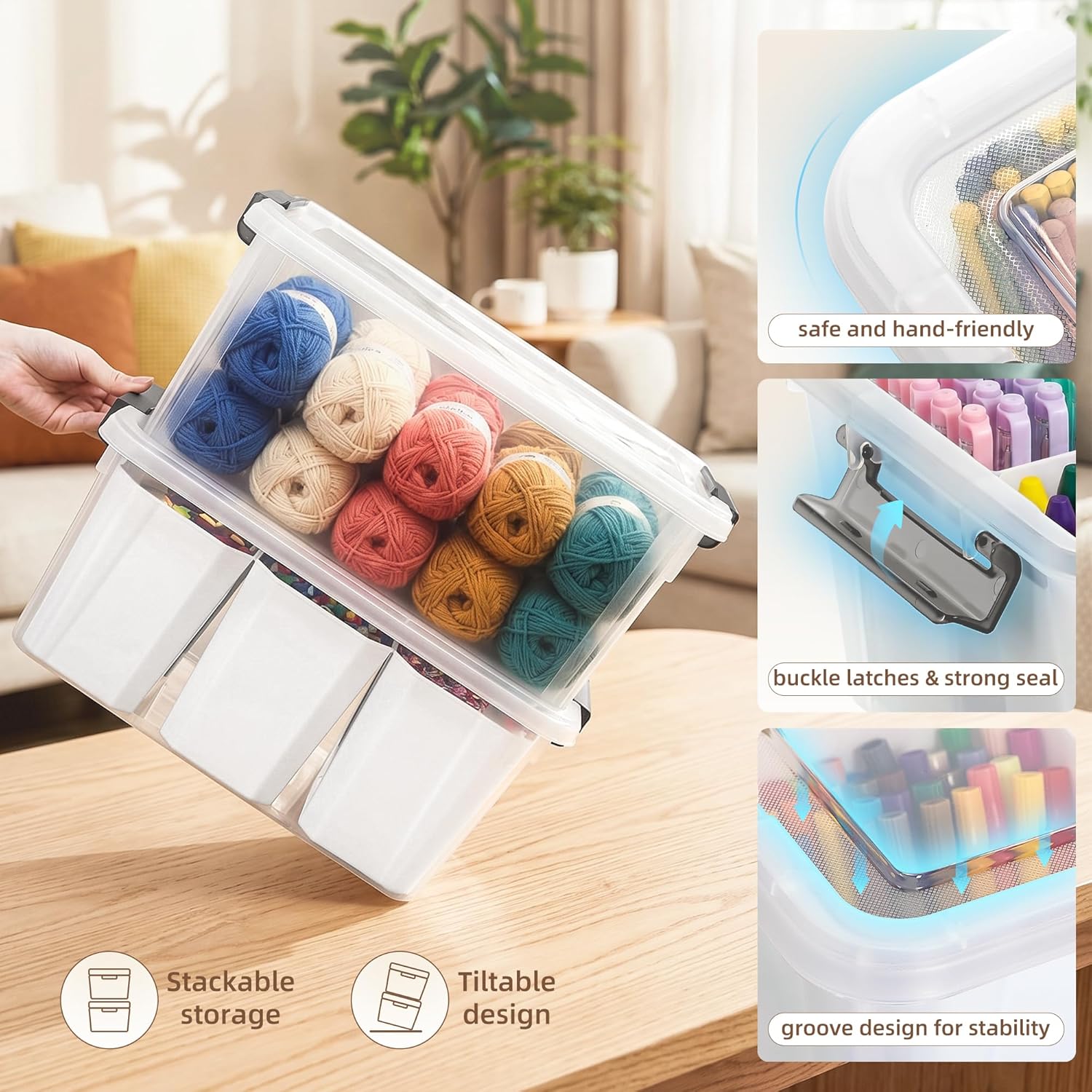 Citylife 17QT Craft Organizers and Storage bins with Lids. Marker Organizer | Clear Plastic. Art Supply Organizer for Markers. Crayons and Crafts. 6 Detachable Inserts. Versatile Stackable. No Assembly - Image 6
