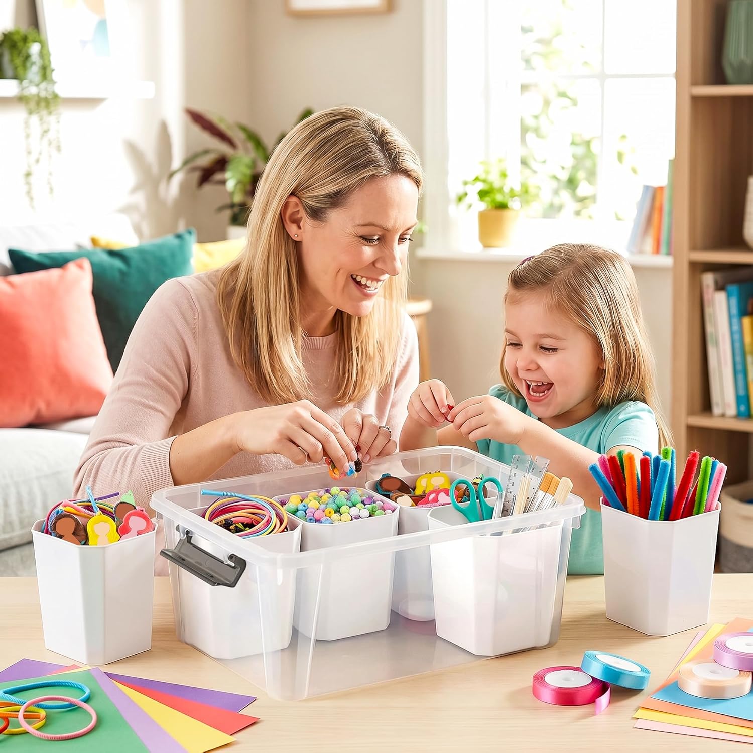 Citylife 17QT Craft Organizers and Storage bins with Lids. Marker Organizer | Clear Plastic. Art Supply Organizer for Markers. Crayons and Crafts. 6 Detachable Inserts. Versatile Stackable. No Assembly - Image 2