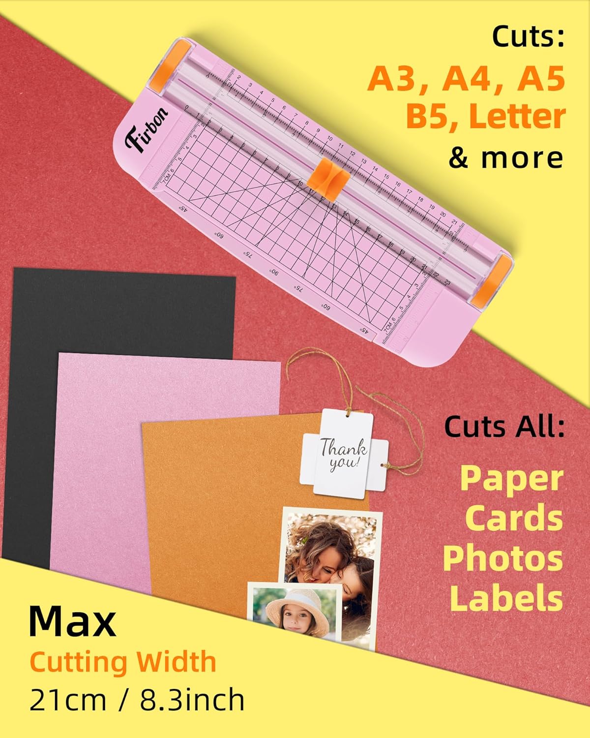 Firbon Pink A5 Paper Cutter. Straight Small Paper Trimmer with Side Ruler for Scrapbooking Craft. Paper. Coupon. Label. Cardstock - Image 4