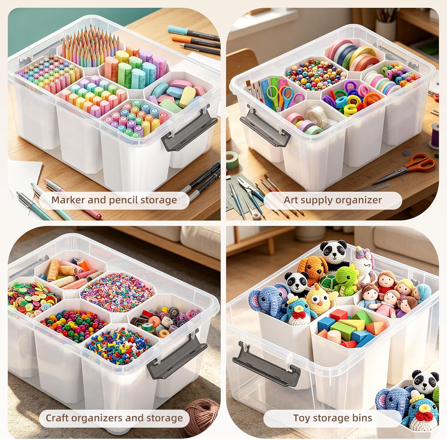 Citylife 17QT Craft Organizers and Storage bins with Lids. Marker Organizer | Clear Plastic. Art Supply Organizer for Markers. Crayons and Crafts. 6 Detachable Inserts. Versatile Stackable. No Assembly - Image 5